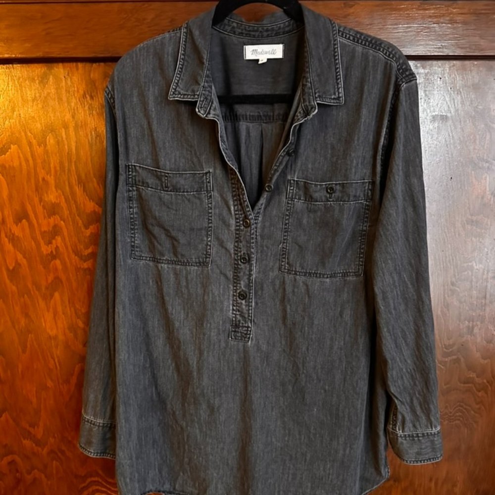 Denim Popover Top in Black Wash